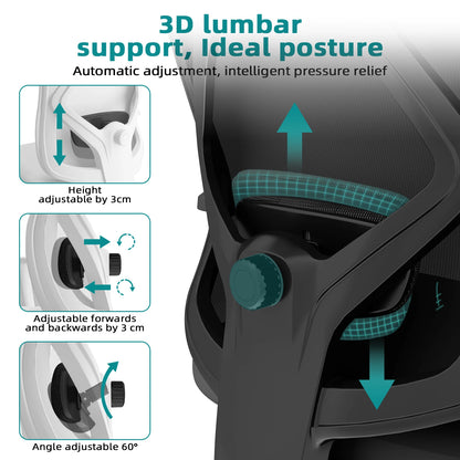 aiibottech Ergonomischer Bürostuhl, Netz-Schreibtischstuhl, verstellbare Lordosenstütze, drehbare neigbare Räder für Home-Office-Gaming