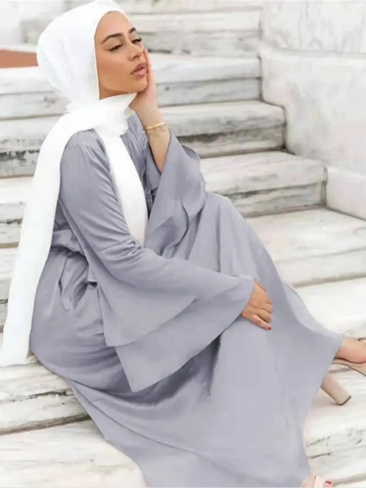 Eid Kebaya African Dresses For Women Muslim Kaftan Satin Shiny Batwing Abaya Dubai Luxury Caftan Marocain Robe Femme Musulmane.
