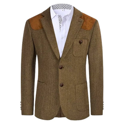 British-style men's suit jacket Houndstooth tweed sports jacket Double-breasted formal jacket    British-Style Men's Suit Jacket.