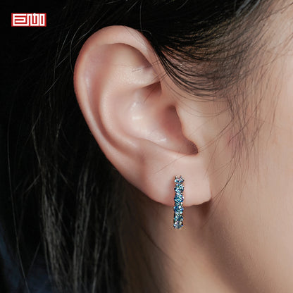 GIGAJEWE Hoop Earring Moissanite Natural Blue Color VVS1 S925 Silver 18K Gold Plated Diamond Test Passed Jewelry Woman Wife Gift.