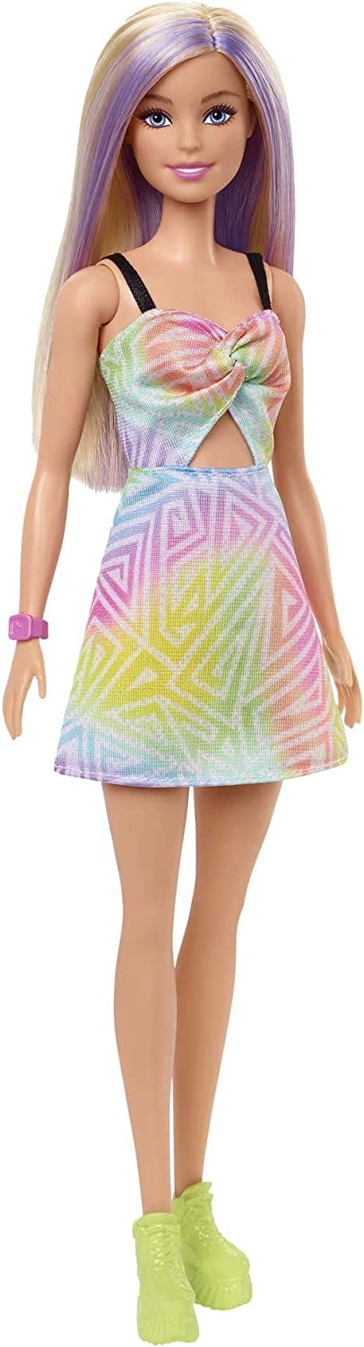 Original Mattel Barbie Fashionistas Doll Floral Dress with Sweet Casual Clothes and Accessories Toys for Girls Collection Gift.