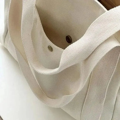 Canvas Women's Shoulder Bag Large Capacity Multiple Outer Pocket Zipper Tote Bag Student Handbag Shopping.