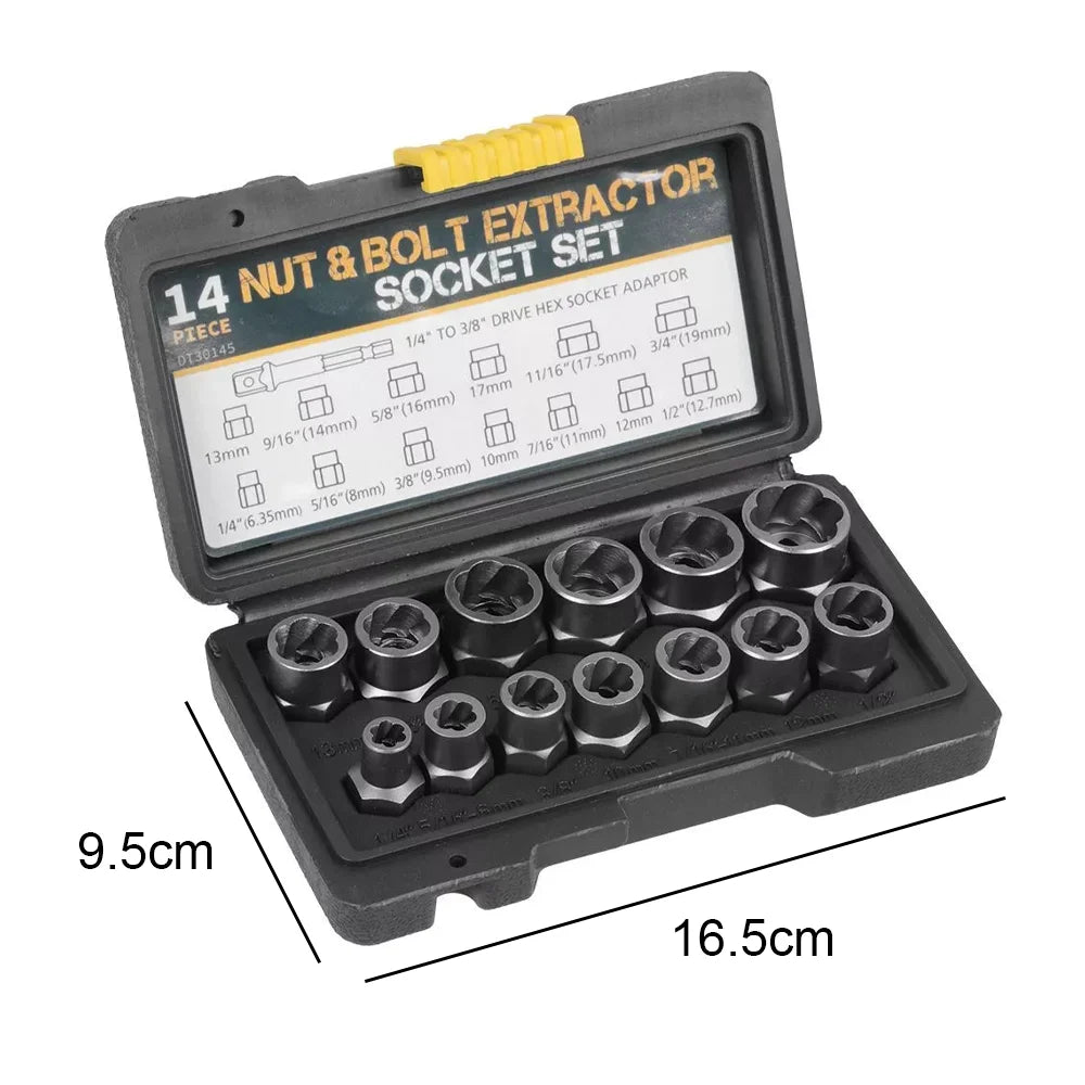 [EU-Lager] 14-teiliges Steckschlüsselset, Schlagschrauben-Mutterentferner-Set, Cr-Mo-Stahl-Schraubenausdreher-Werkzeugset für industrielle Schlagschrauben und Muttern