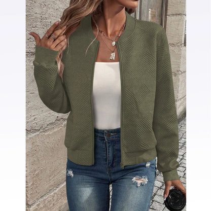 Damen Herbst und Winter neue einfarbige einfache und exquisite Reißverschlussjacke Baseballkragen Freizeitjacke.