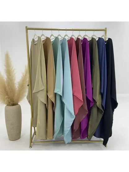 Ramadan Summer Batwing Sleeve Satin Butterfly Abaya Islam Muslim Maxi Dress Kebaya Women Kaftan Robe Musulmane Femme Vestidos.