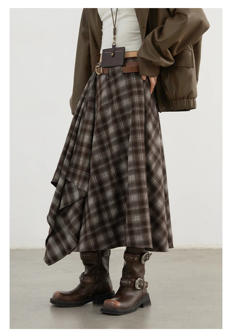 CHIC VEN Women Skirts A Line Retro Loose High Waist Irregular Color Plaid Frosted Half Body Long Ladies Skirt Winter 2025.
