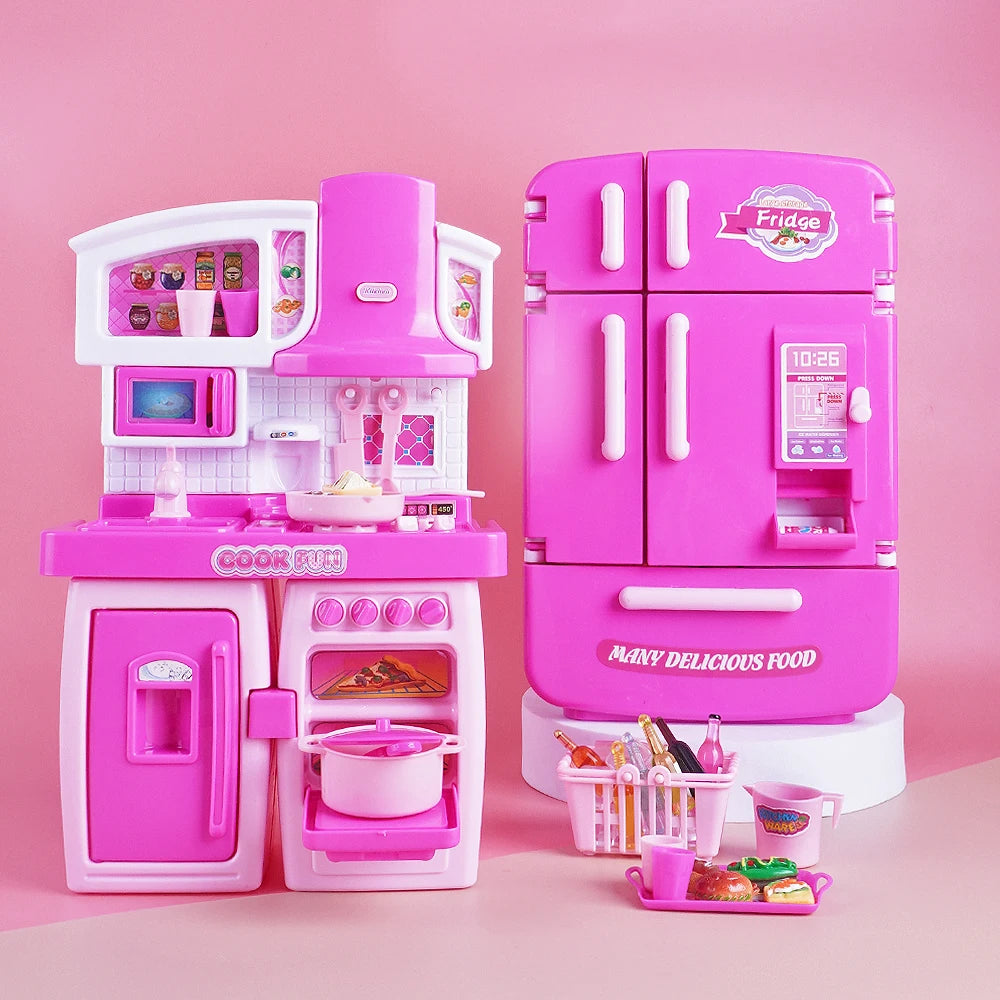 Cute Simulation Microfilm Furniture Double Door Refrigerator 1:12 Dollhouse Kitchen Model Decorations For Girl Birthday Gifts.