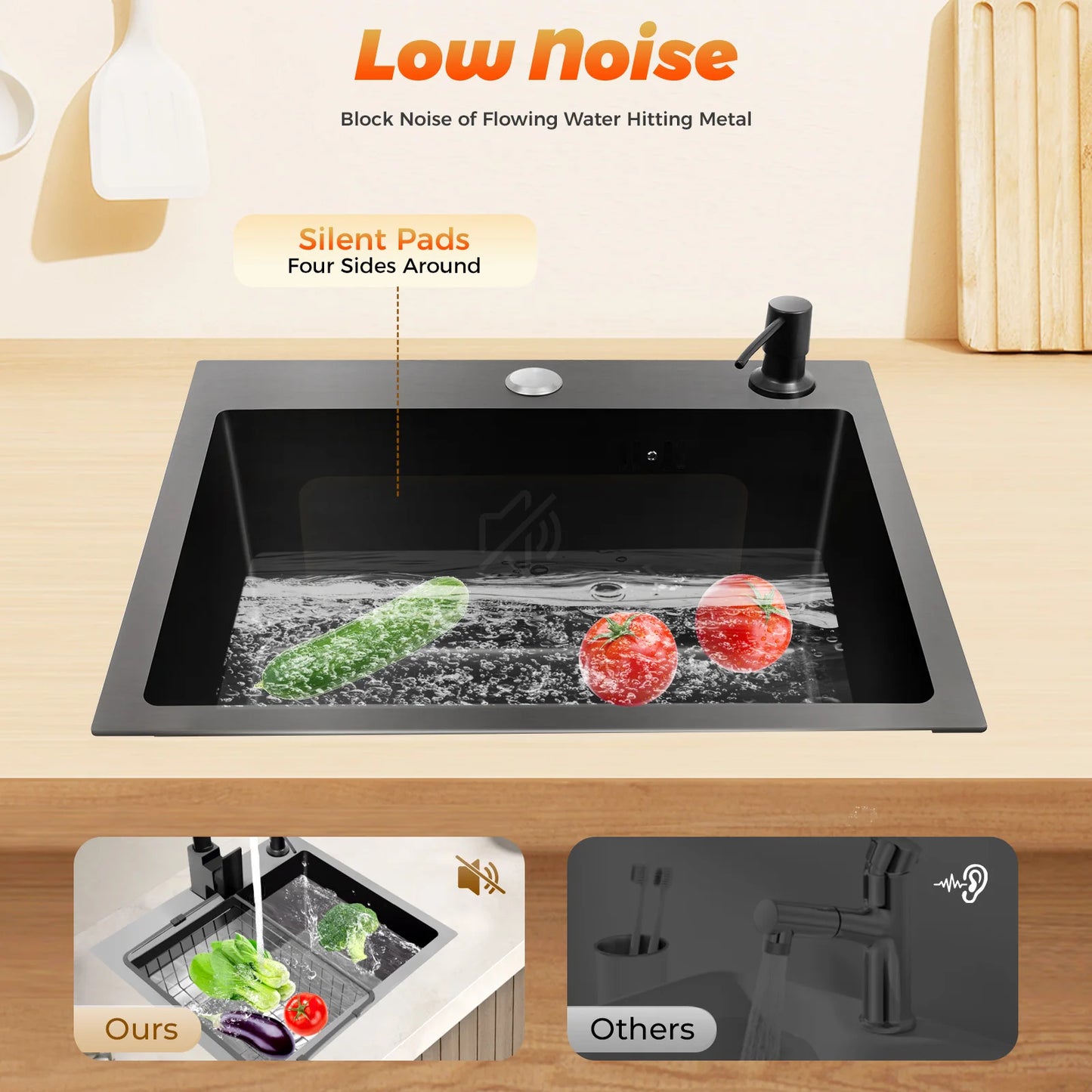 Schwarzes Nano-Waschbecken, einzelnes Waschbecken, kreative Küchenspülen aus Edelstahl, Abflussset für Zuhause, handgefertigtes Waschbecken, Küchenzubehör