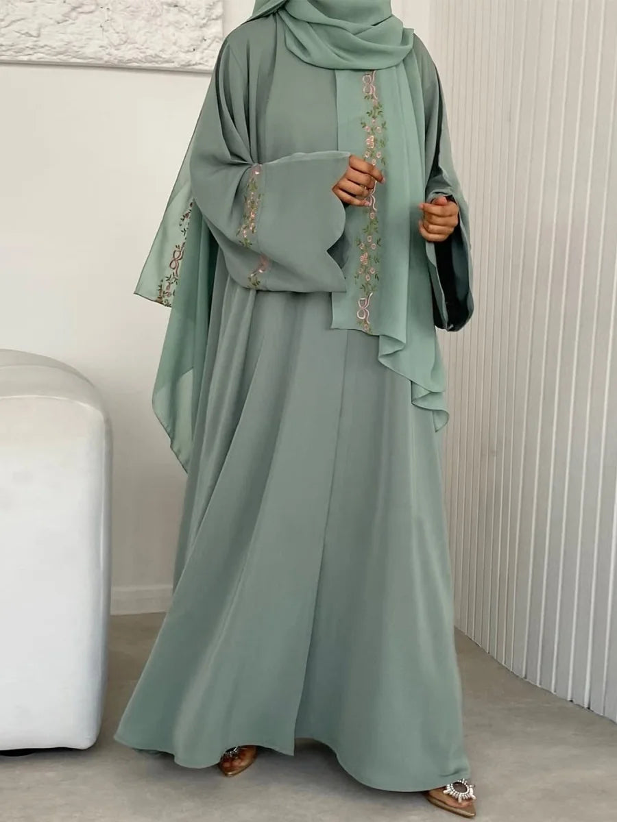 Middle East Women Arabic Dubai Abaya Luxury Kimono Cardigan Floral embroidery Long Dress Modest Robe Femme Islam Clothing Kebaya.