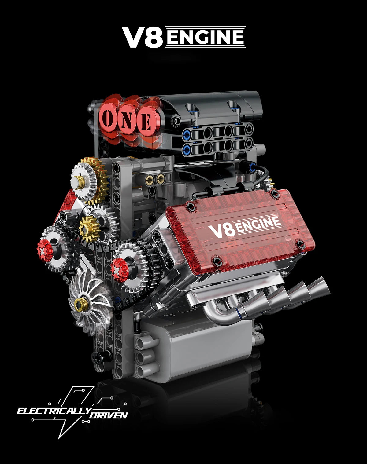 Brick V8 Engine Motorized Simulation Model Electrically Drive Building Blocks Technical Car Parts Creative Toys Gifts Boys Adult.