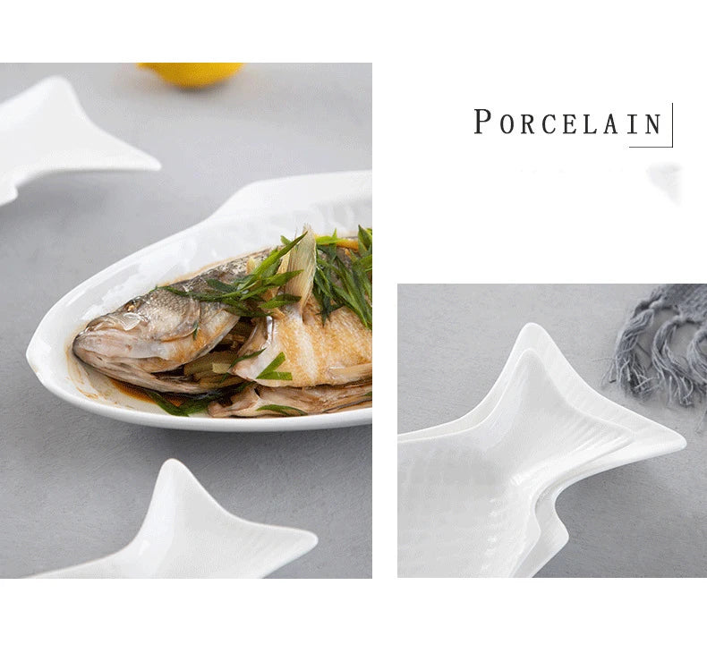 Japanese Ceramic Fish Plate White Irregular Plate Healthy Tableware Kitchen Cookware Dessert Sushi Pasta Plate Hotel Tableware.