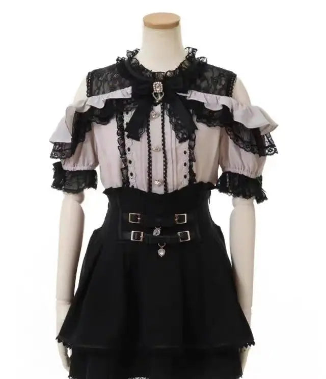 Sweet Lolita Jirai Kei High Waist Skort - Double Bow Buckle Short Skirt for Women Japanese Y2K Kawaii Fashion Summer Casual.