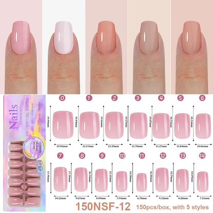 150Pcs/Box Acrylic Press on Nails Full Cover Fake False Tips Soft Gel Extension T-shaped Oval Capsule Almond Sculpted Salon DIY