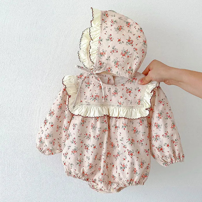 Herbst Frühling Infant Baby Mädchen Bodys + Hut Baumwolle Langarm Blumen Druck Neugeborenen Baby Mädchen Overall Baby Mädchen Kleidung.