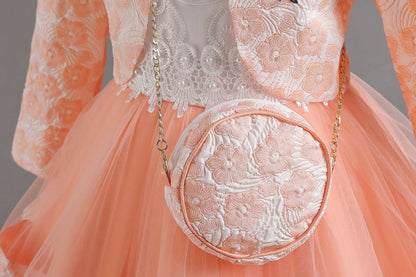 Neues Mädchenkleid, zweiteiliges Set, 3–10 Jahre alt, wunderschönes Weihnachts-Performance-Kleid, Herbst-Party-Abschlussballkleid für Mädchen