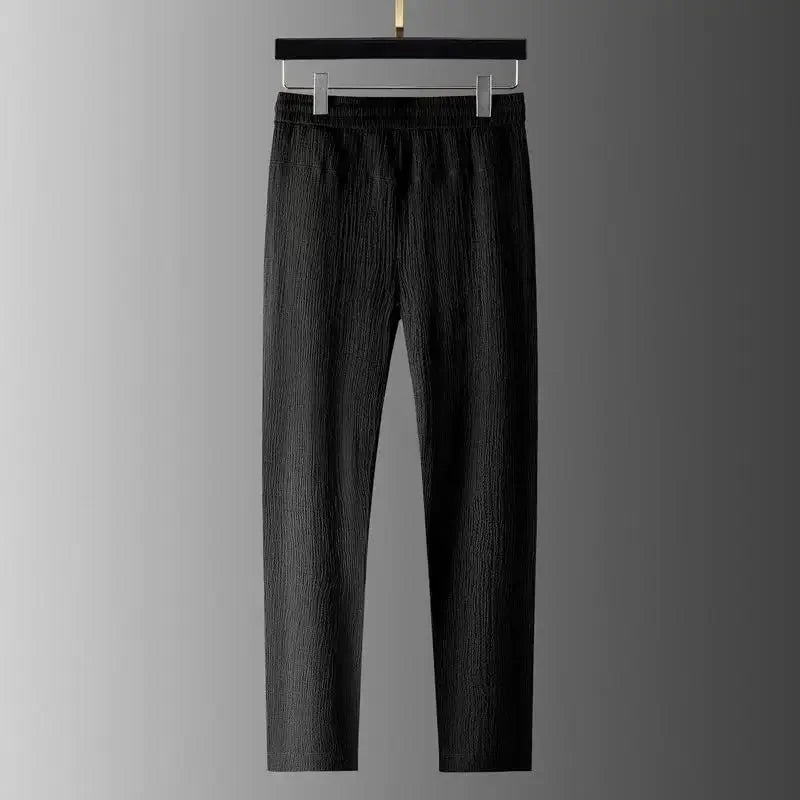 Summer Lightweight Pleated Cotton Casual Sports Set Men's Thin Comfortable Breathable Fashionable Collar Short Sleeve Two-Piece.