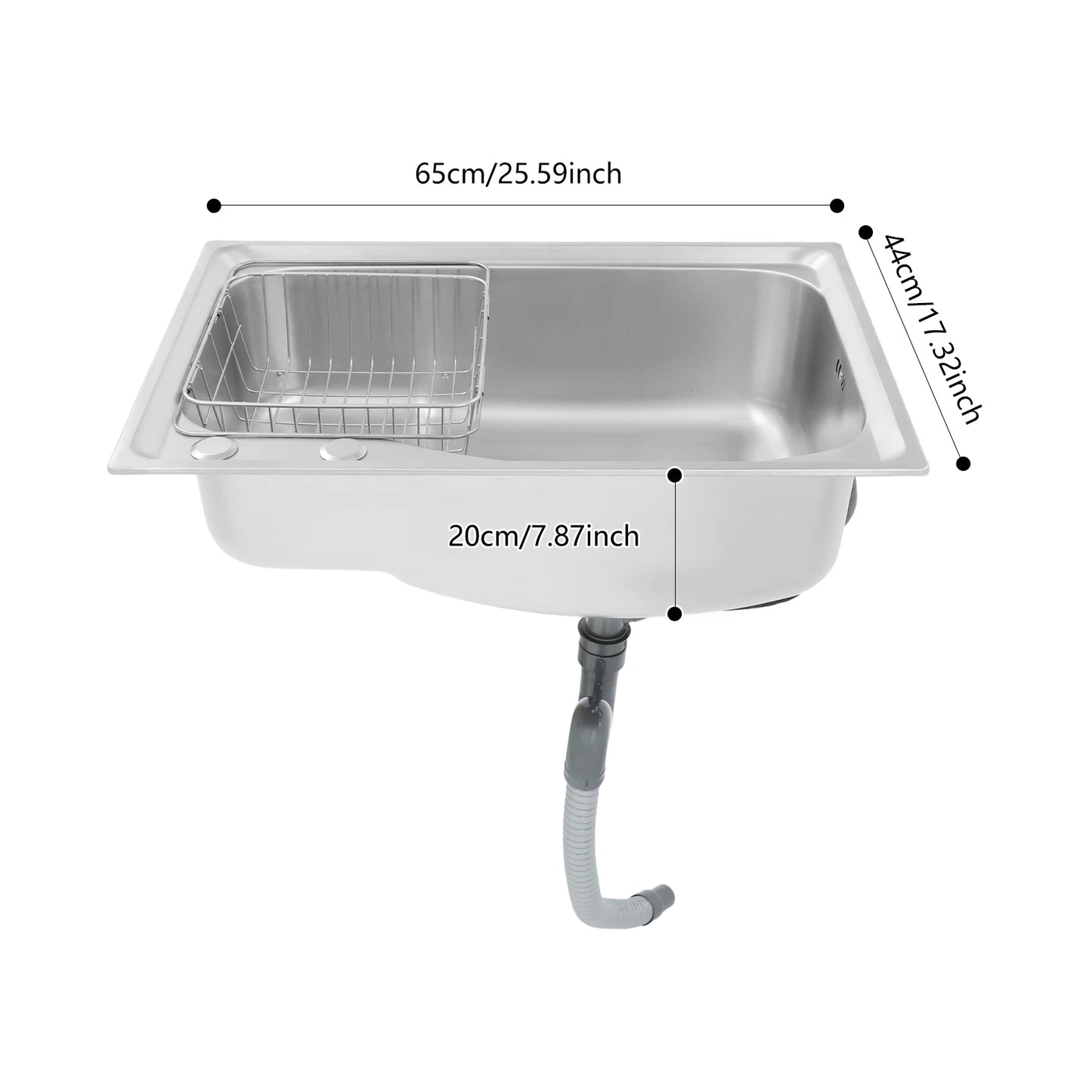Stainless Steel Kitchen Sink Set, Single Bowl 25.6" Undermount/Overmount Sink with Draining Basket & Accessories