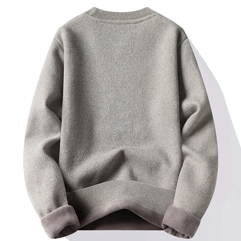 New Mens Fleece Sweater Thickened Pullover Fleece Lined Autumn Winter Crew Neck Jumpers Fashion Knitwear.