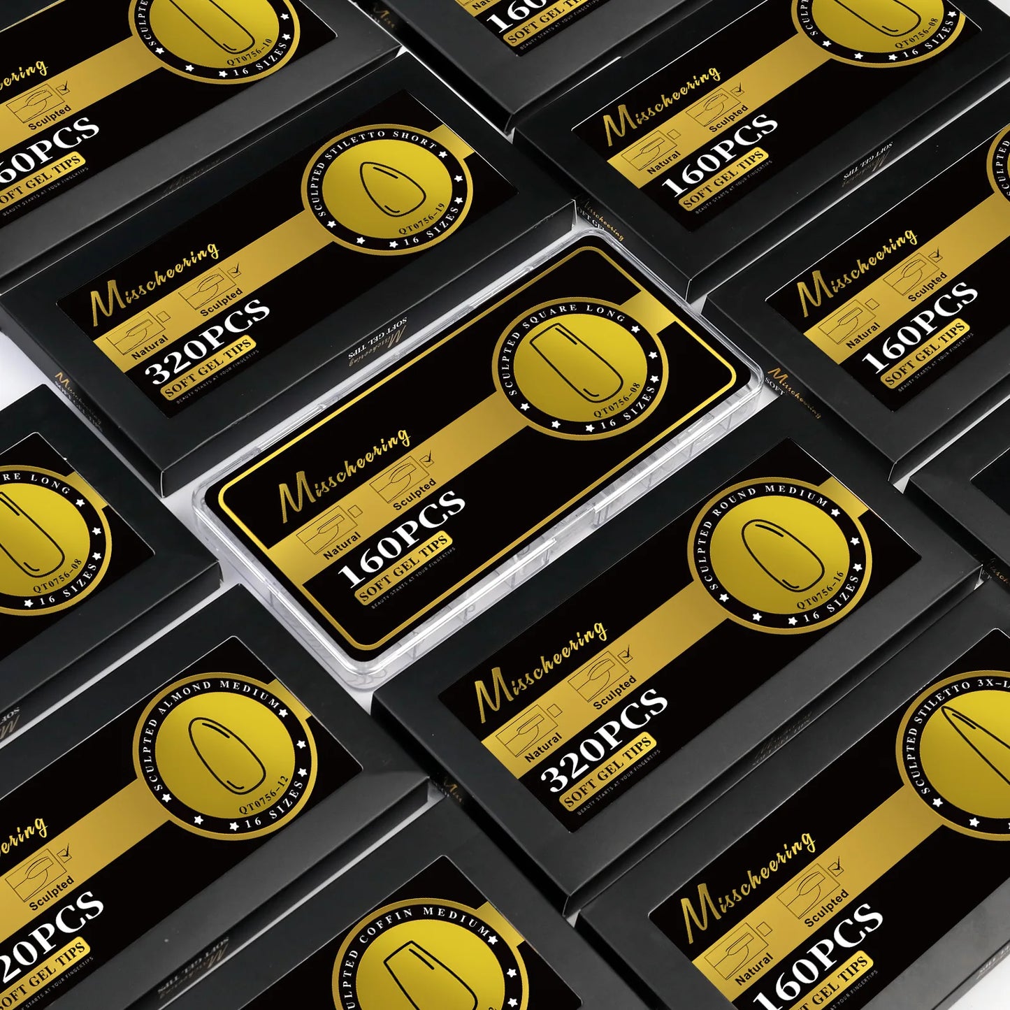 16 Sizes Curved Arch Soft Gel False Nail Tips Full Cover Press on Almond Capsules French Coffin Artificial Fake Nails Extension.