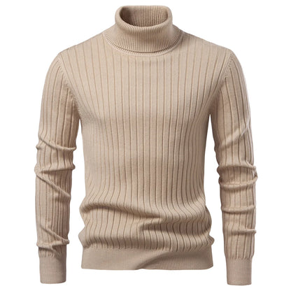 AIOPESON Men's Turtleneck Sweater Solid Color with Striped Pullover Warm Knitwear Winter Basic Casual High Quality Sweater Male.