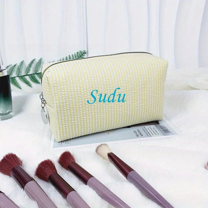 Custom Embroidered Striped Travel Toiletry Bag - Personalized Cosmetic Portable Polyester Storage for Travel School Dorm or Home.