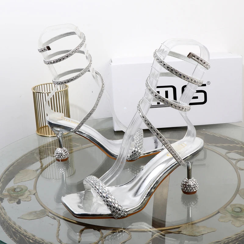 Luxury fashion sandals 2024 Summer New Rhinestone Fairy Open-toe Ring-foot Strap rome sandals with High Heel Women Shoes Banquet.