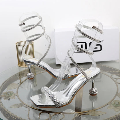 Luxury fashion sandals 2024 Summer New Rhinestone Fairy Open-toe Ring-foot Strap rome sandals with High Heel Women Shoes Banquet.