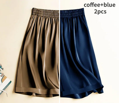 High Waist Ice Silk Acetate Shorts Pants Women's Summer Thin Satin Cropped Pants Casual Loose Plus Size Pajamas Women Shorts.