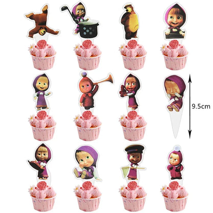 Mashas und Bär Geburtstag Party Dekoration Cartoon Thema Luftballons Kinder Event liefert Einweggeschirr Hintergrund.