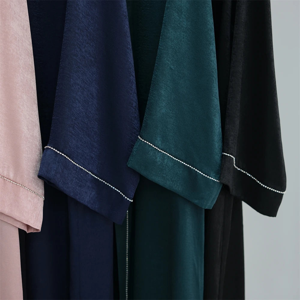 Ramadan Eid Open Satin Shimmer Kimono Abaya Damen Dubai Luxury Islam Muslim Kaftan Dress For Women Kebaya Robe Musulmane Femme.