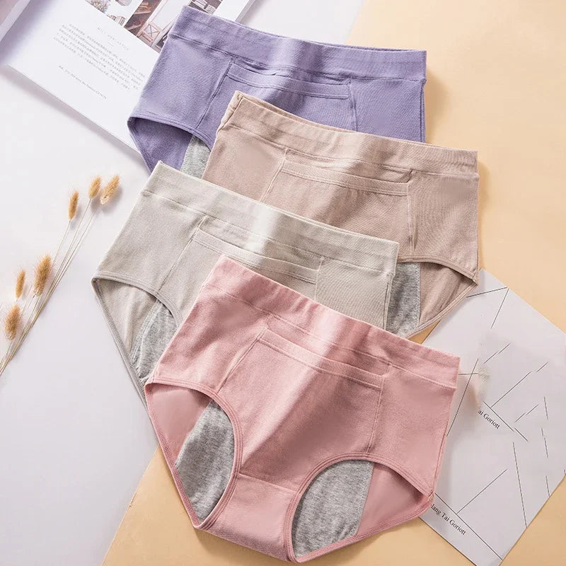 4 Pcs Women's Menstrual Period Panties High Waist Cotton Leak-Proof Underwear Absorbent Postpartum Post Surgery Period Underwear