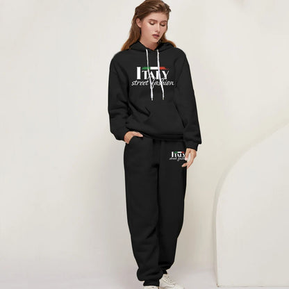 Womens Pants Suit Print Casual Hooded Sweatshirt Set Sports Jogging Woman Clothing AutumnWinter Office Home Tracksuit Street y2k.