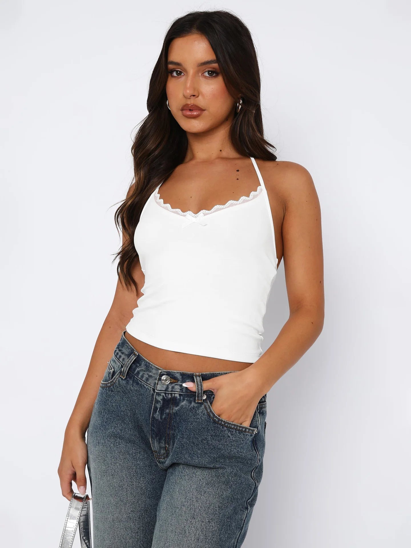 Neue Hals hängende Weste Damen Y2K Sexy Crop Top mit freiliegendem Nabel BM Strapsbasis und ärmelloses Slim Fit Top Tank Top.