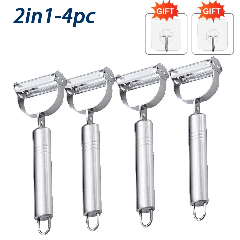Stainless Steel Vegetable Peeler 4-in-1 Multi-Function Kitchen Tool with Anti-Slip Ergonomic Handle for Potato Carrot Cucumber.