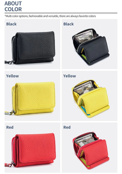Genuine Leather Women Wallet Small Zipper Coin Wallet Female Short Cow Leather Women Purse RFID Card Money Bag Gift for Women.