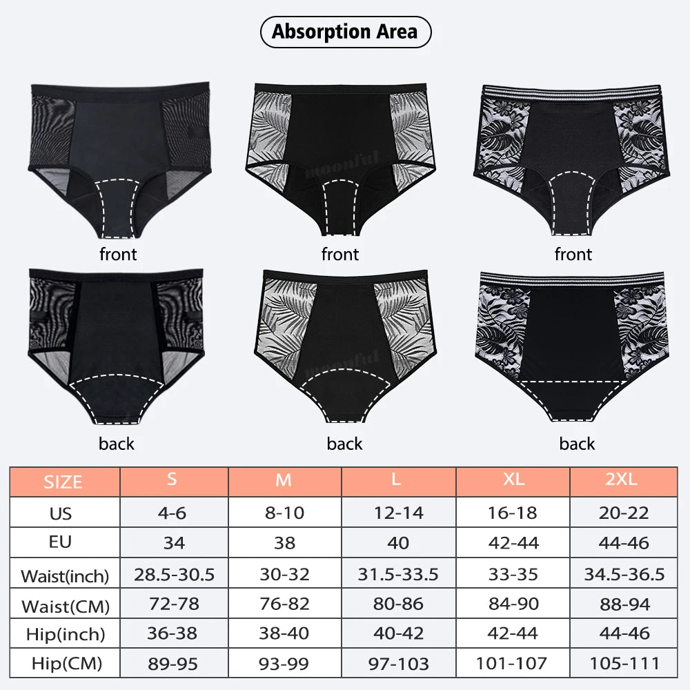 High Waist Period Underwear Lace Mesh Menstrual Panties Women Menstrual Cycle Absorbent Underwear Girl Panties for Monthly.