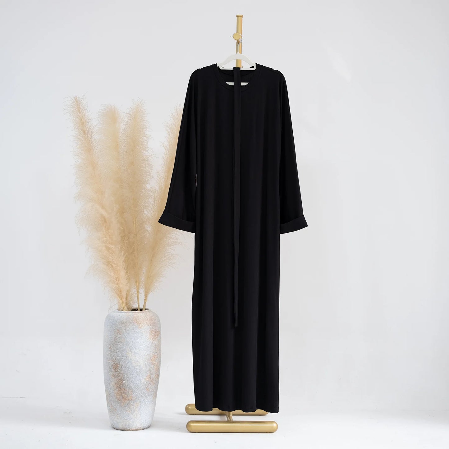 Saudi Arab Turkish Autumn Winter Knitted Dress For Women Jalabiyat Solid Comfortable Belted Casual Muslim Ramadan Robe.