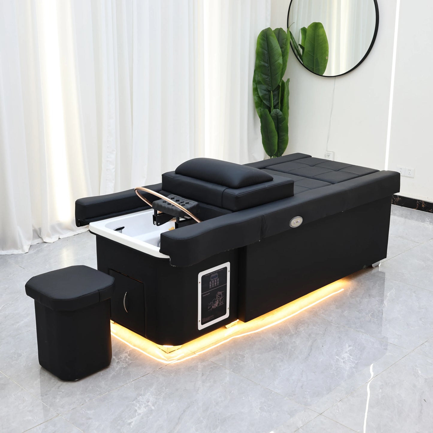 XinSheng Elektrisch verstellbares Lift-Shampoo-Bett, Massagetisch, All-in-One-Salon-SPA-Massagebett mit Haarwaschbecken und Fußbad