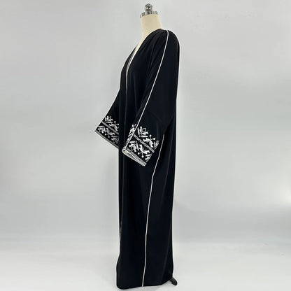 Fashion Classic Embroidered Abaya Hijab Dress Kimono Coat Outwear Women Long Sleeve Loose Arabic Muslim Dubai Moroccan Caftan.