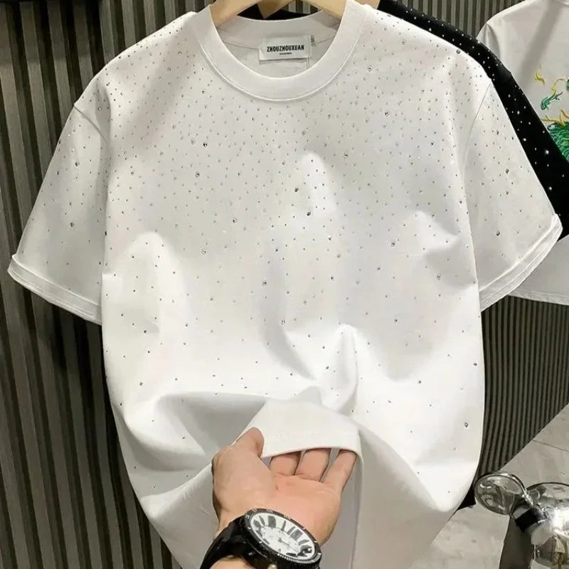 New Luxury Men's T-shirt Hot Diamond Printed Half Sleeve Fashion Round Neck Casual Summer High-end Men Tops T Shirts.