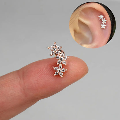 1PC New Curved Cz Cartilage Stud Moon Leaf  Helix Rook Conch Screw Back Earring Stainless Steel Bar Ear Piercing Jewelry