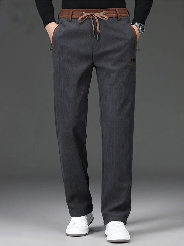 Fleece Thicken Winter Chinos Trousers Men Corduroy Work Straight Casual Wide Pants Sport Jogging Sweatpants Classic Golf Pants.