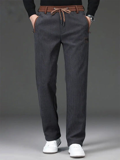 Fleece Thicken Winter Chinos Trousers Men Corduroy Work Straight Casual Wide Pants Sport Jogging Sweatpants Classic Golf Pants.