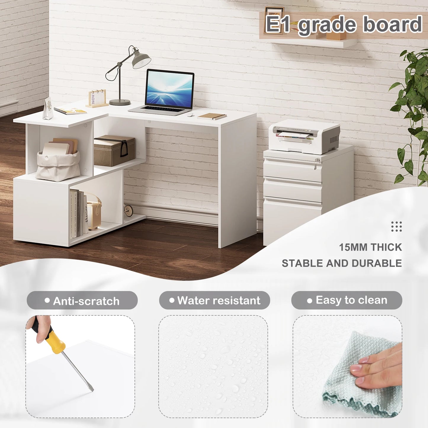 WOLTU Arbeits-PC-Computertisch aus Spanplatte mit Regalen für Arbeitszimmer, Studenten, Schreibtisch, Büro, Arbeit, Wohnmöbel