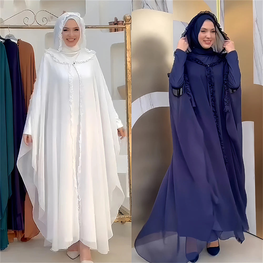 Ramadan Chiffon Muslim 2 Piece Khimar Abaya Set Islam Hijab Dress African Dresses For Women Kebaya Robe Femme Musulmane Kaftan.