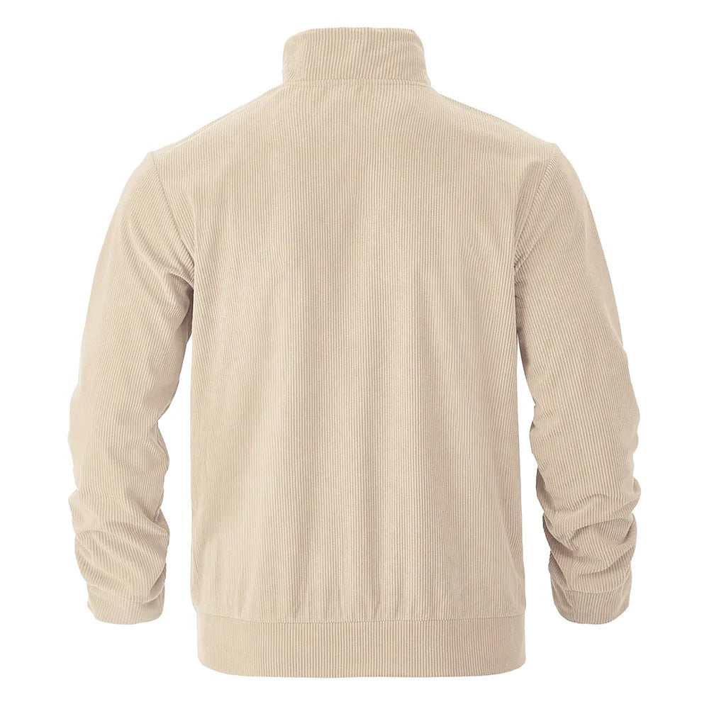 Men's Corduroy Jacket Stand-up Collar Slim Fit Retro Multi-pocket Workwear Commuter Coat for Spring And Autumn