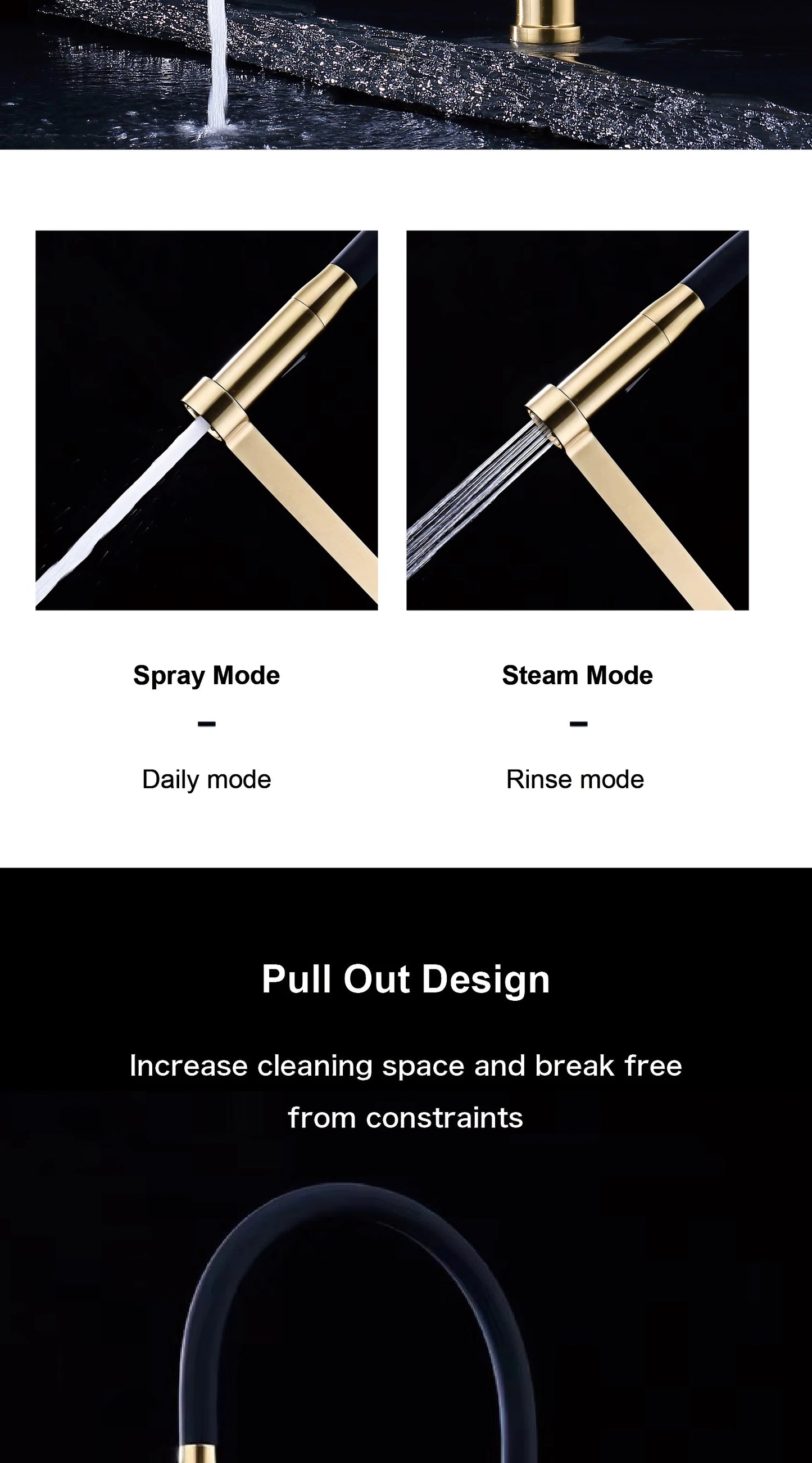 Luxury Brushed Gold Brass Pull Out Kitchen Faucet with Ceramic Cartridge Hot Cold Water Sink Tap Modern High End Sprayer Durable