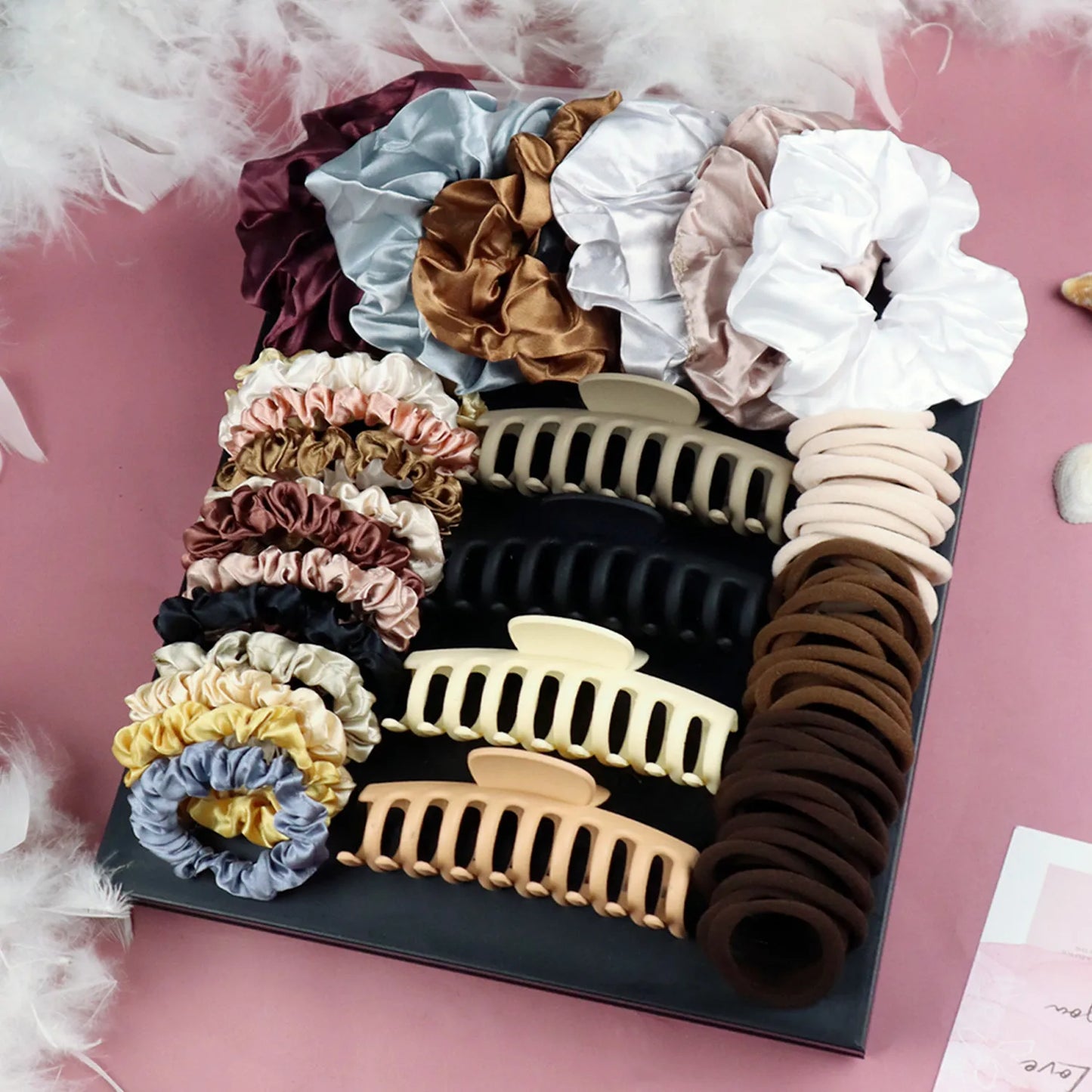 Brown Hair Accessories for Woman Set Ponytail Holders Variety Hair Clips Hair Scrunchies HairBands Scrunchy HairTies.