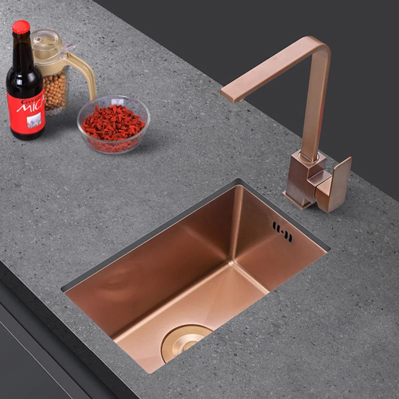 Rose Gold Kitchen Sink Nanometer Technology Gold 4mm thickness 304 Stainless Steel Manual Sink Single Bar Counter Kitchen Sink