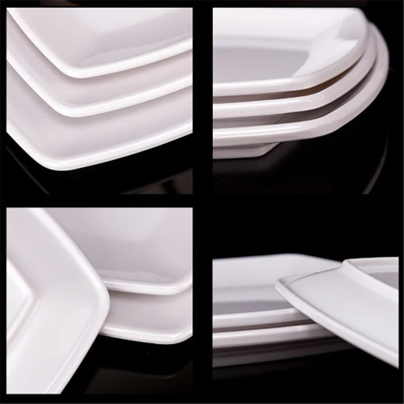 Square Melamine Dinner Plate Buffet Fast Food Trays Dishes Table Tableware Services Menu Plate Hotel Deep Side Dish Dinnerware.